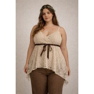 Jamie Nicole Collection Y2K Lace Tank Top Babydoll Forest Fairy Empire Waist 2X